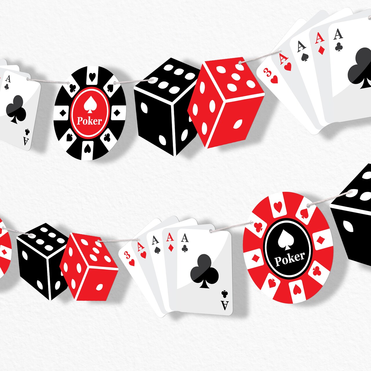 Big Dot of Happiness Casino Theme Garland Banner, Las Vegas Party Decorations, Casino Night Party, 30 Feet of Cord, 15 Double-Sided Cards, Dice, Poker Chips